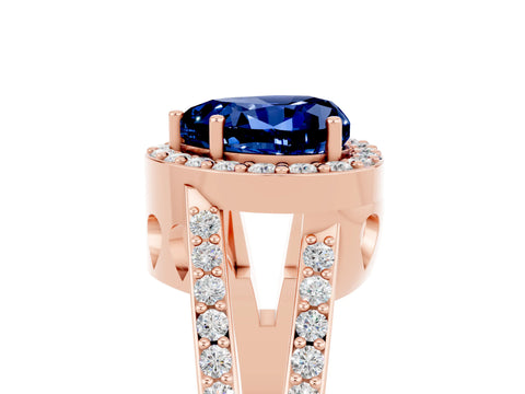 Rose gold Heart Cut Blue Sapphire Halo Ring with Split Shank U-Prong Band and Four-Prong Setting_5