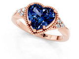 Rose gold Heart Cut Blue Sapphire Halo Ring with Tapered Band and Four-Prong Setting_1
