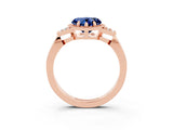 Rose gold Heart Cut Blue Sapphire Halo Ring with Tapered Band and Four-Prong Setting_3
