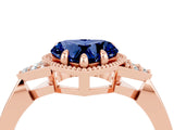 Rose gold Heart Cut Blue Sapphire Halo Ring with Tapered Band and Four-Prong Setting_4