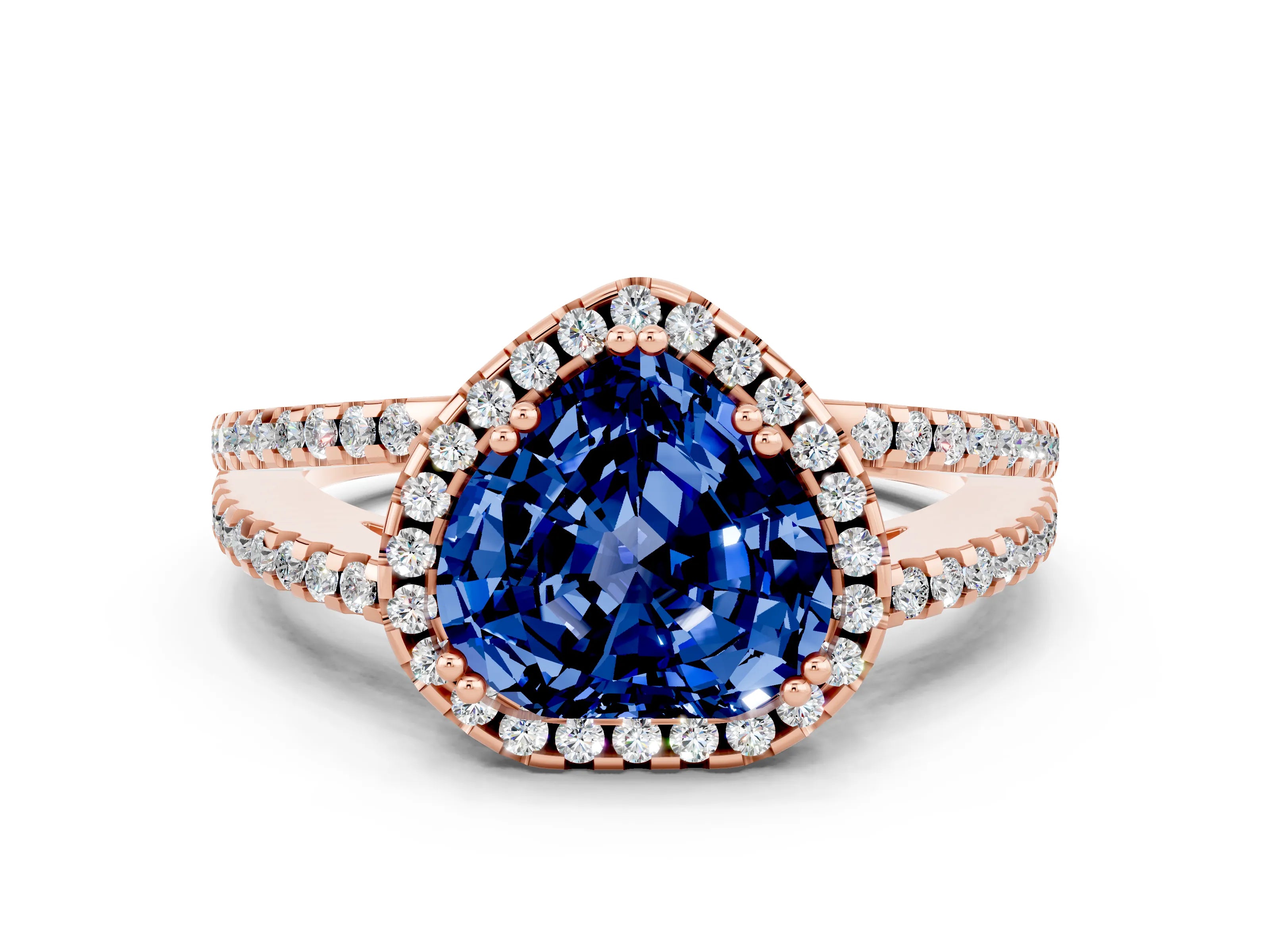 Rose gold Heart Cut Blue Sapphire Halo Split Shank Engagement Ring_12