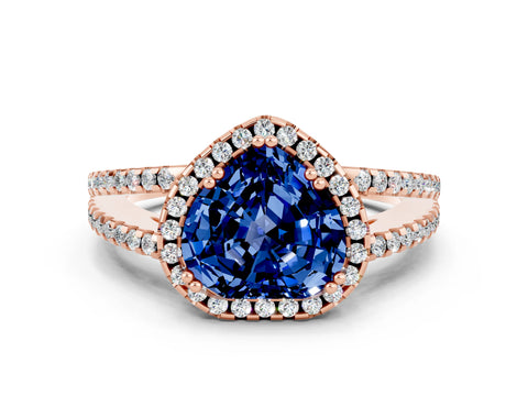 Rose gold Heart Cut Blue Sapphire Halo Split Shank Engagement Ring_12