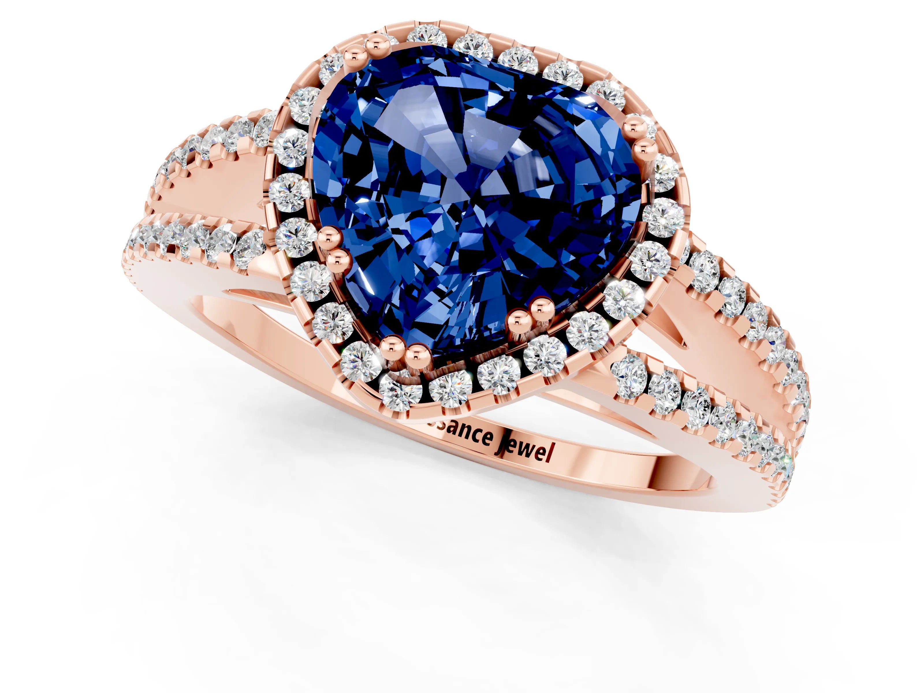 Rose gold Heart Cut Blue Sapphire Halo Split Shank Engagement Ring_13