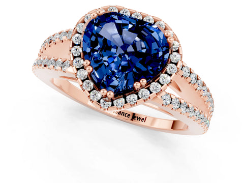Rose gold Heart Cut Blue Sapphire Halo Split Shank Engagement Ring_13