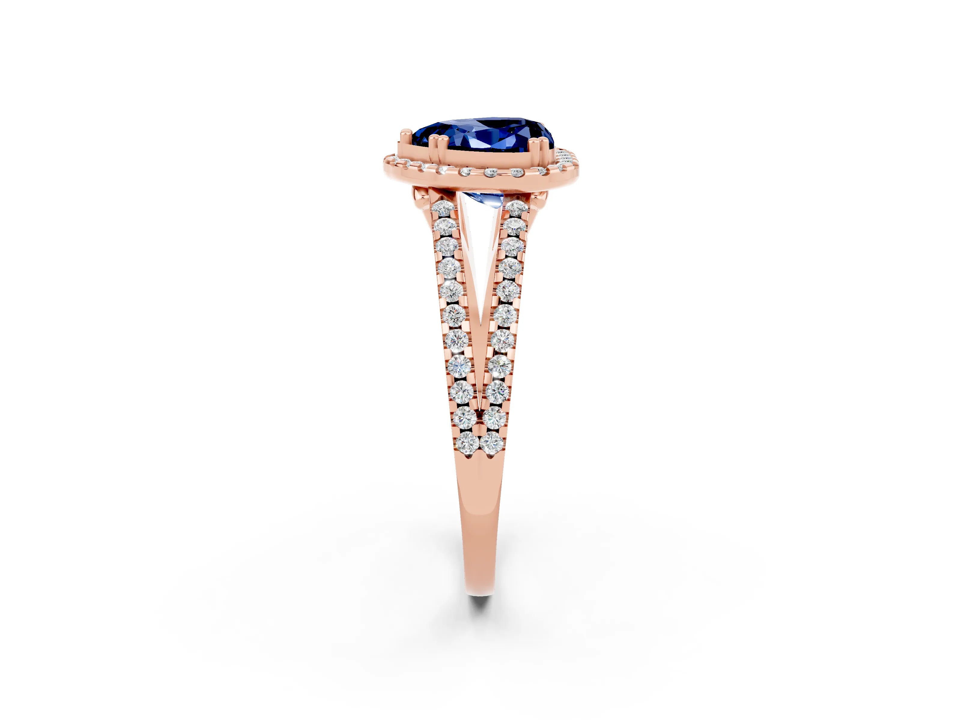 Rose gold Heart Cut Blue Sapphire Halo Split Shank Engagement Ring_14