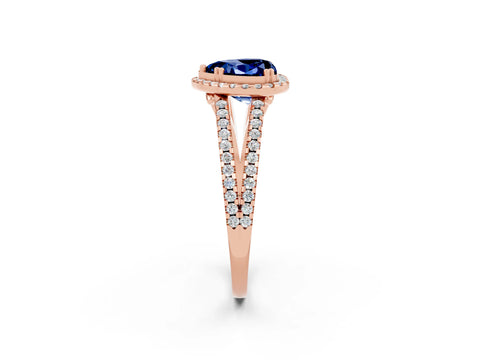 Rose gold Heart Cut Blue Sapphire Halo Split Shank Engagement Ring_14