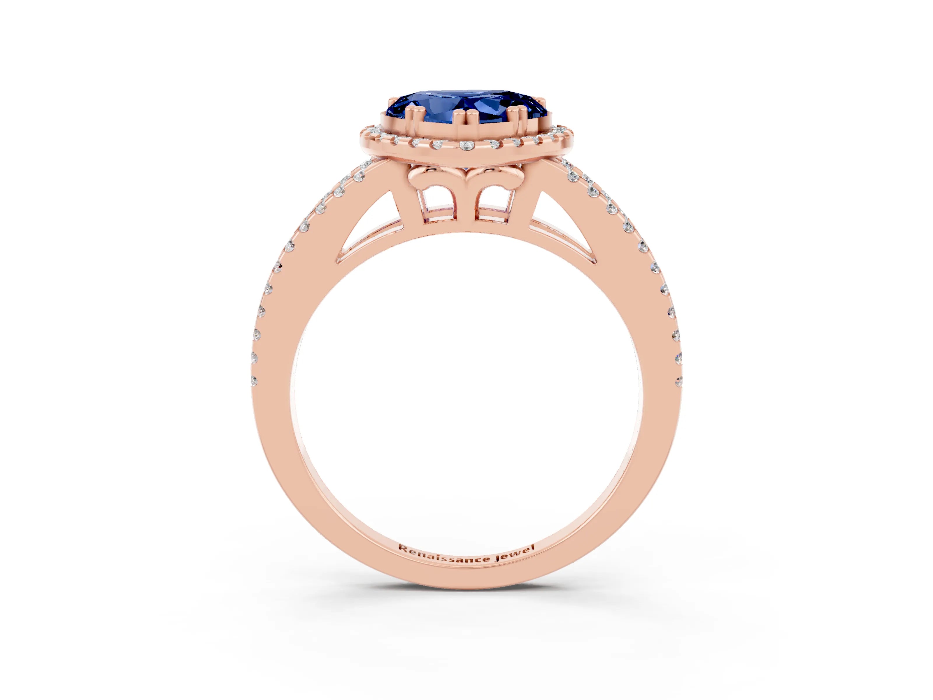 Rose gold Heart Cut Blue Sapphire Halo Split Shank Engagement Ring_15
