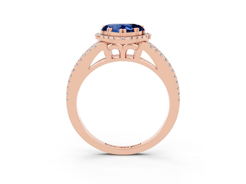 Rose gold Heart Cut Blue Sapphire Halo Split Shank Engagement Ring_15