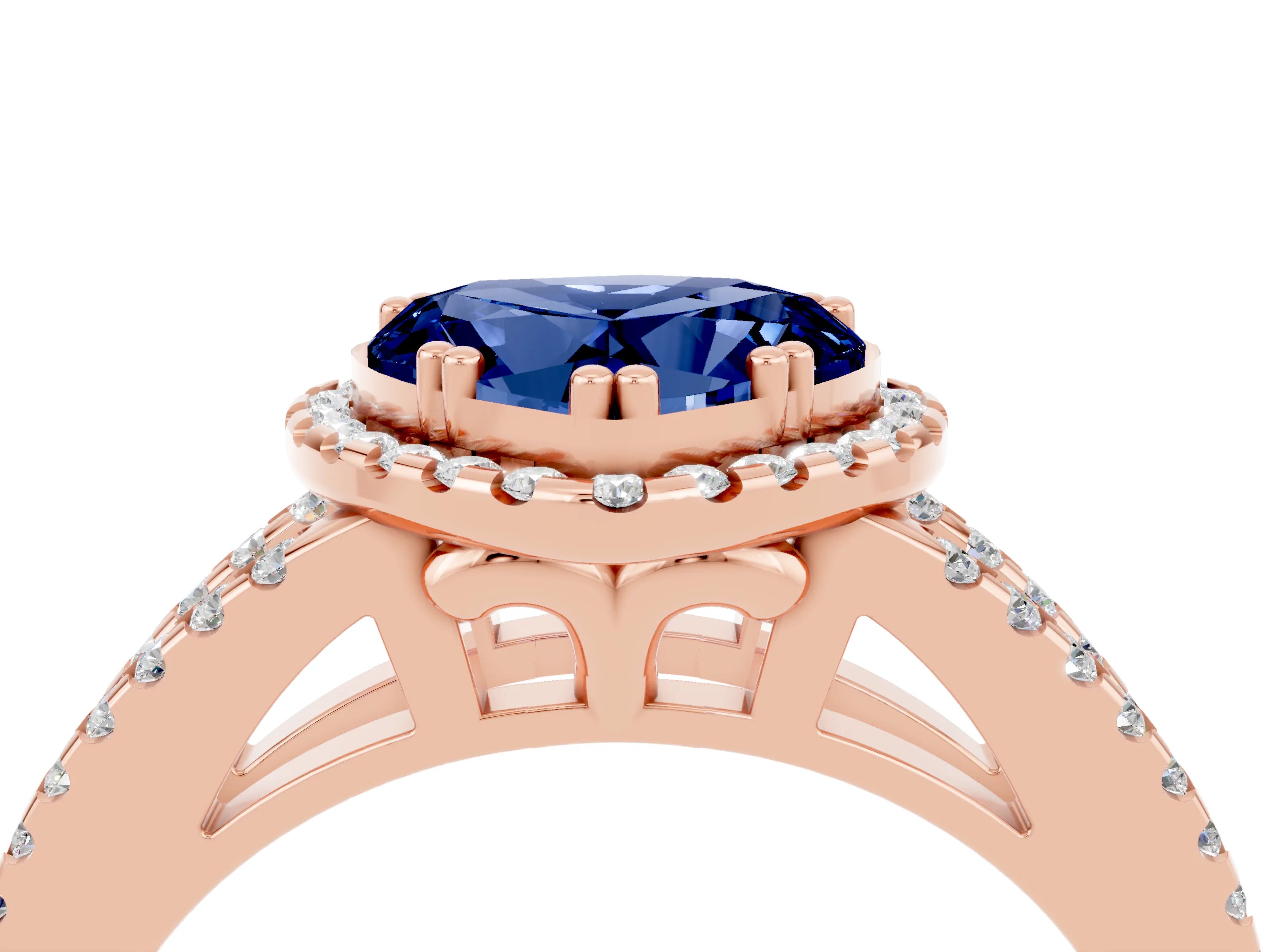 Rose gold Heart Cut Blue Sapphire Halo Split Shank Engagement Ring_16