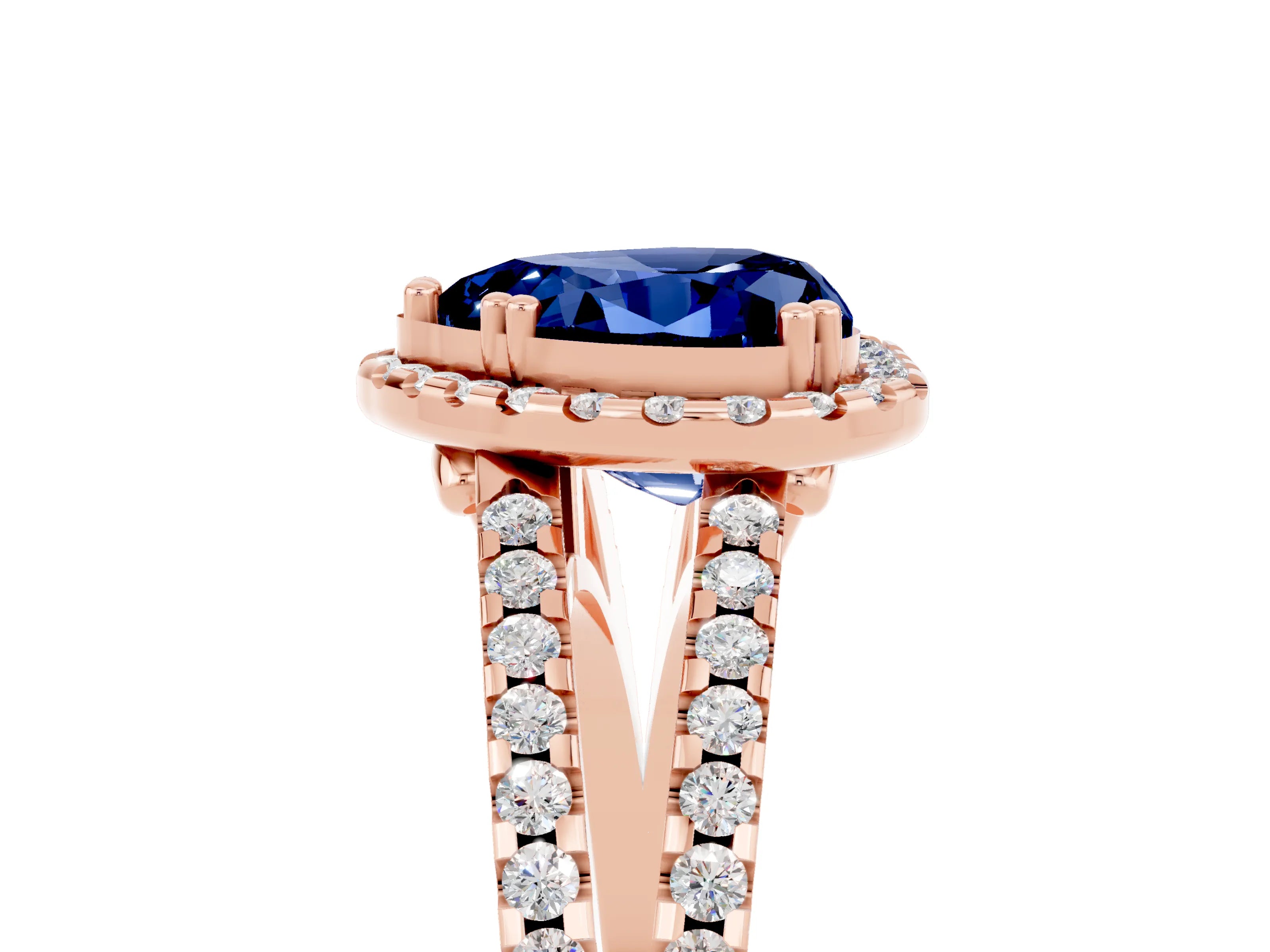 Rose gold Heart Cut Blue Sapphire Halo Split Shank Engagement Ring_17