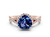 Rose gold Heart Cut Blue Sapphire  Halo Twist Band Solitaire Prong Setting Ring_24