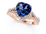 Rose gold Heart Cut Blue Sapphire  Halo Twist Band Solitaire Prong Setting Ring_25