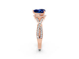Rose gold Heart Cut Blue Sapphire  Halo Twist Band Solitaire Prong Setting Ring_26
