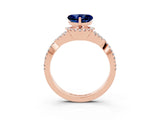 Rose gold Heart Cut Blue Sapphire  Halo Twist Band Solitaire Prong Setting Ring_27