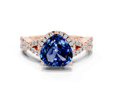 Rose gold Heart Cut Blue Sapphire  Halo Twist Band Solitaire Prong Setting Ring_42