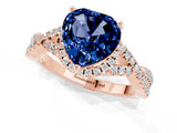 Rose gold Heart Cut Blue Sapphire  Halo Twist Band Solitaire Prong Setting Ring_43