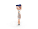Rose gold Heart Cut Blue Sapphire  Halo Twist Band Solitaire Prong Setting Ring_44