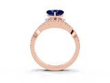 Rose gold Heart Cut Blue Sapphire  Halo Twist Band Solitaire Prong Setting Ring_45