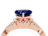 Rose gold Heart Cut Blue Sapphire  Halo Twist Band Solitaire Prong Setting Ring_46
