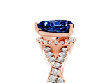 Rose gold Heart Cut Blue Sapphire  Halo Twist Band Solitaire Prong Setting Ring_47