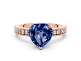 Rose gold Heart Cut Blue Sapphire Milgrain Pavé Engagement Ring with Four-Prong Setting_12