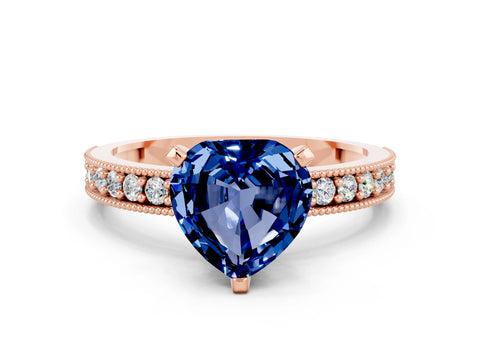Rose gold Heart Cut Blue Sapphire Milgrain Pavé Engagement Ring with Four-Prong Setting_12