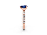 Rose gold Heart Cut Blue Sapphire Milgrain Pavé Engagement Ring with Four-Prong Setting_14