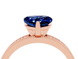 Rose gold Heart Cut Blue Sapphire Milgrain Pavé Engagement Ring with Four-Prong Setting_16