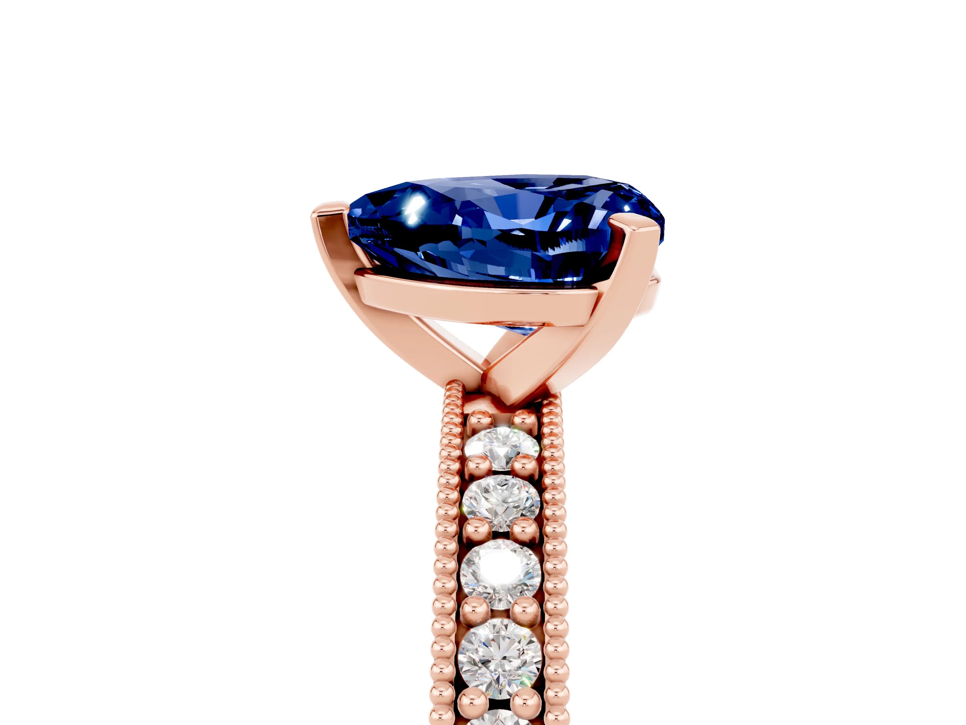 Rose gold Heart Cut Blue Sapphire Milgrain Pavé Engagement Ring with Four-Prong Setting_17