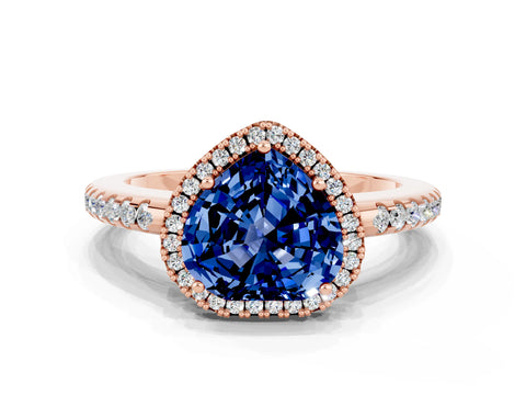 Rose gold Heart Cut Blue Sapphire Pavé Halo Ring with Four-Prong Setting_12