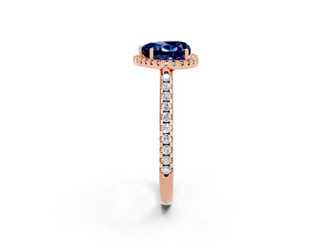 Rose gold Heart Cut Blue Sapphire Pavé Halo Ring with Four-Prong Setting_14