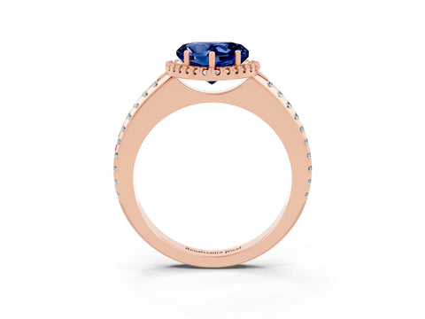 Rose gold Heart Cut Blue Sapphire Pavé Halo Ring with Four-Prong Setting_15