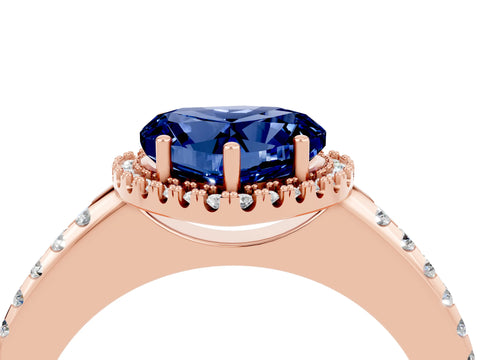 Rose gold Heart Cut Blue Sapphire Pavé Halo Ring with Four-Prong Setting_16