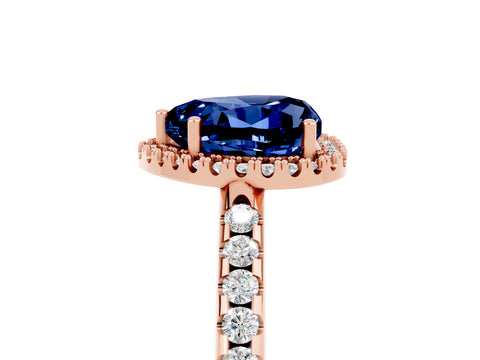 Rose gold Heart Cut Blue Sapphire Pavé Halo Ring with Four-Prong Setting_17