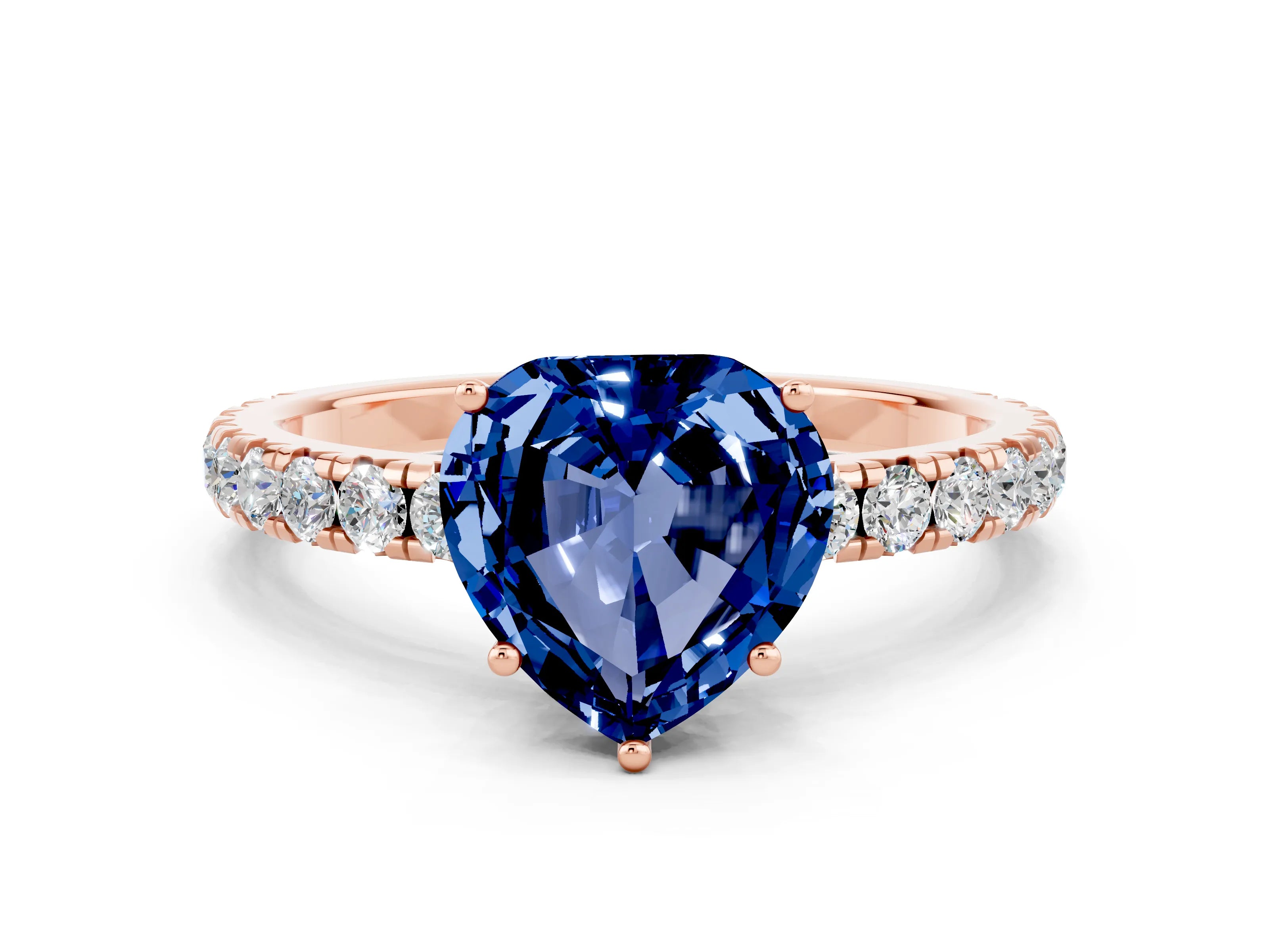 Rose gold Heart Cut Blue Sapphire Pavé Solitaire Engagement Ring with Four-Prong Setting_12
