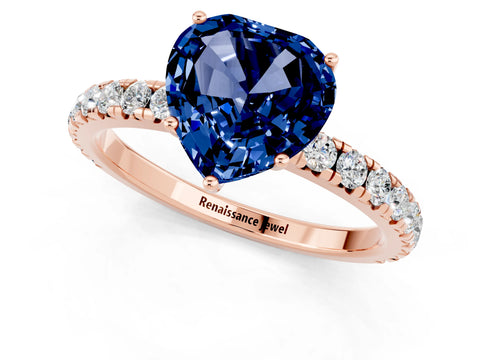 Rose gold Heart Cut Blue Sapphire Pavé Solitaire Engagement Ring with Four-Prong Setting_13