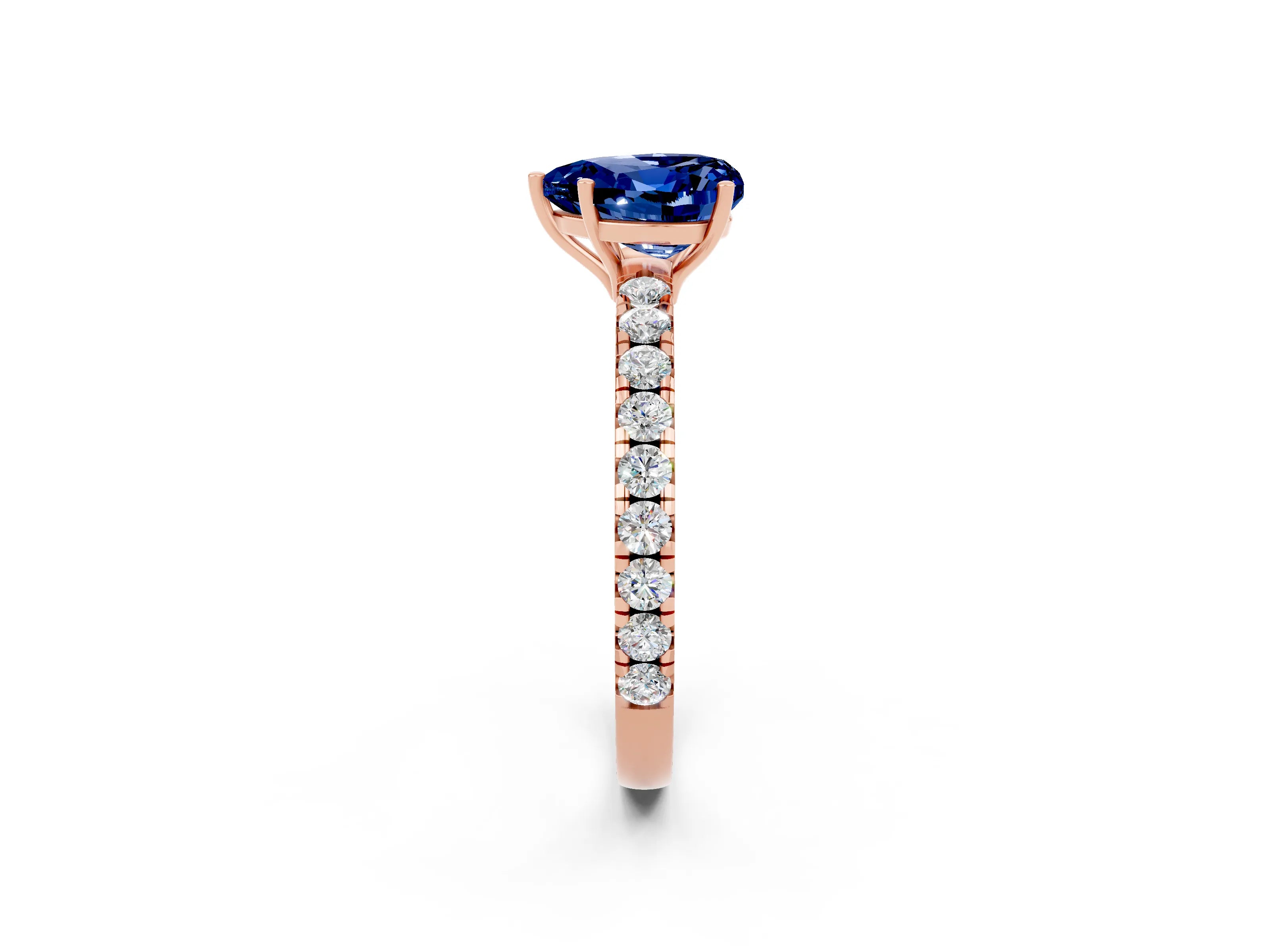 Rose gold Heart Cut Blue Sapphire Pavé Solitaire Engagement Ring with Four-Prong Setting_14