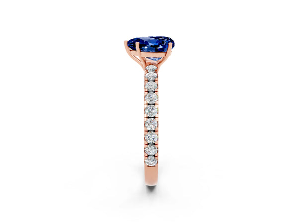 Rose gold Heart Cut Blue Sapphire Pavé Solitaire Engagement Ring with Four-Prong Setting