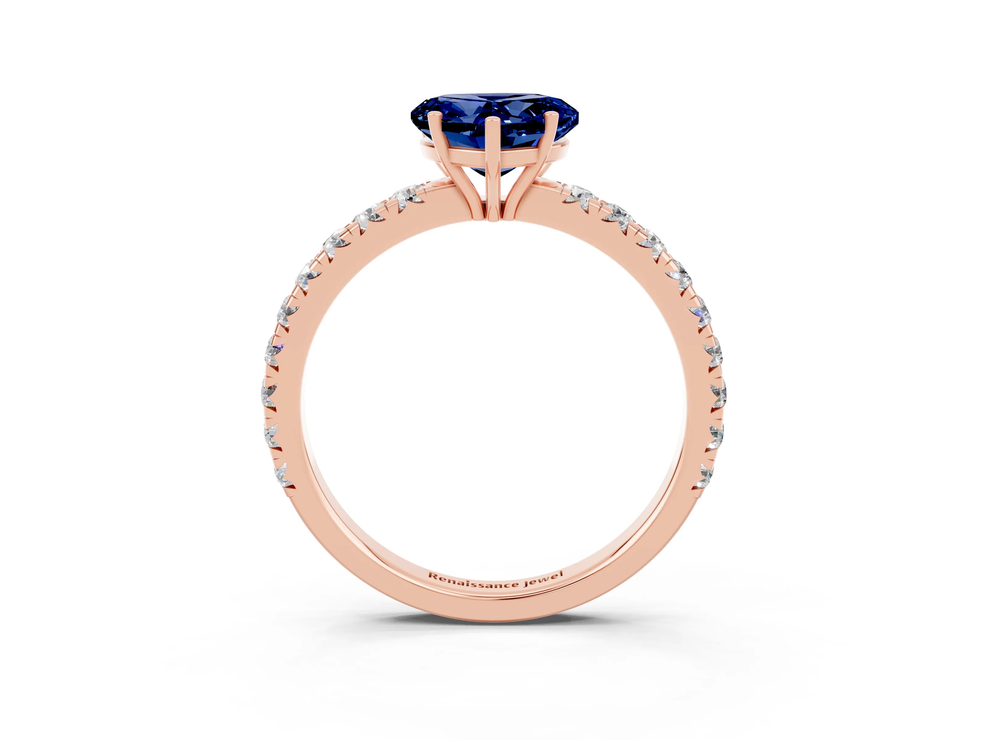 Rose gold Heart Cut Blue Sapphire Pavé Solitaire Engagement Ring with Four-Prong Setting_15