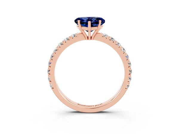 Rose gold Heart Cut Blue Sapphire Pavé Solitaire Engagement Ring with Four-Prong Setting
