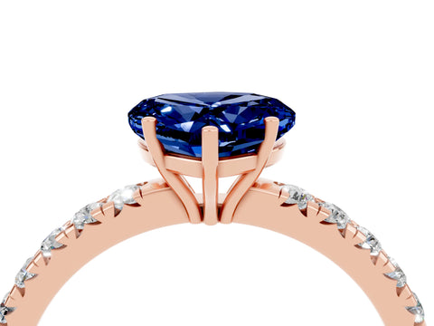 Rose gold Heart Cut Blue Sapphire Pavé Solitaire Engagement Ring with Four-Prong Setting_16