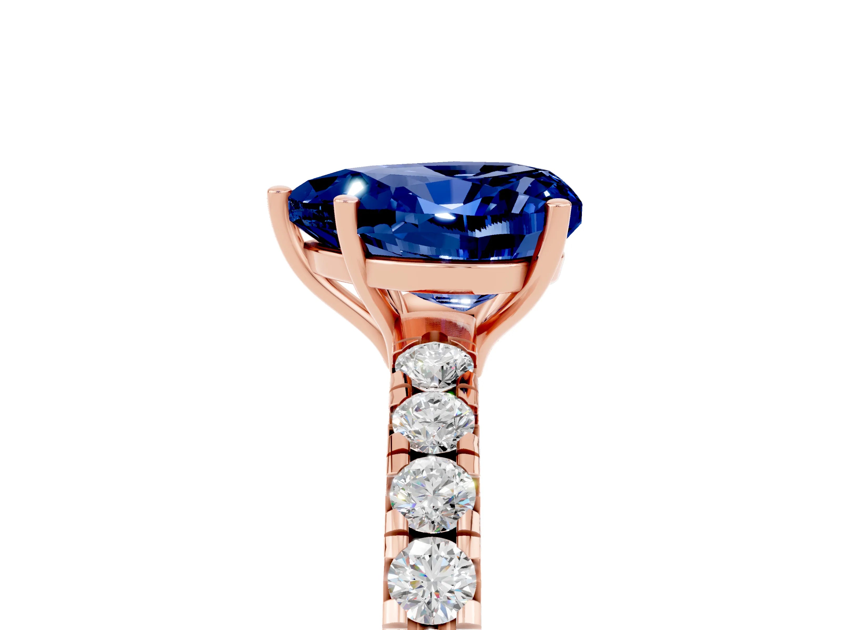 Rose gold Heart Cut Blue Sapphire Pavé Solitaire Engagement Ring with Four-Prong Setting_17