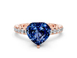 Rose gold Heart Cut Blue Sapphire Pavé Solitaire Ring with Round Band and Prong Setting_24