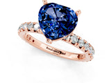Rose gold Heart Cut Blue Sapphire Pavé Solitaire Ring with Round Band and Prong Setting_25