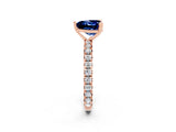 Rose gold Heart Cut Blue Sapphire Pavé Solitaire Ring with Round Band and Prong Setting_26