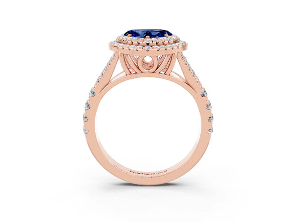 Rose gold Heart Cut Blue Sapphire Pavé Split Shank Double Halo Engagement Ring