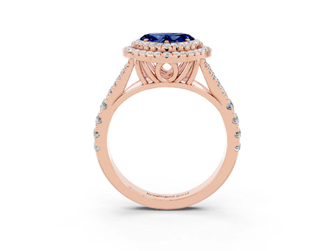 Rose gold Heart Cut Blue Sapphire Pavé Split Shank Double Halo Engagement Ring_3