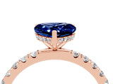 Rose gold Heart Cut Blue Sapphire Pave Band Solitaire Ring with Four-Prong Setting_28