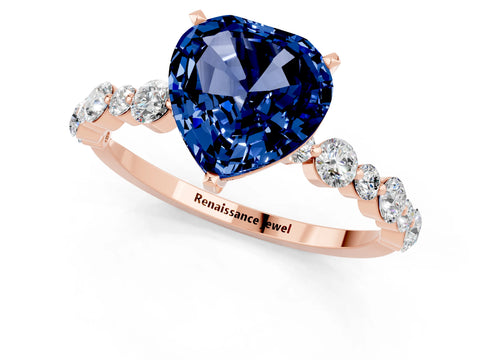 Rose gold Heart Cut Blue Sapphire Prong Set Engagement Ring with Pavé Band_1