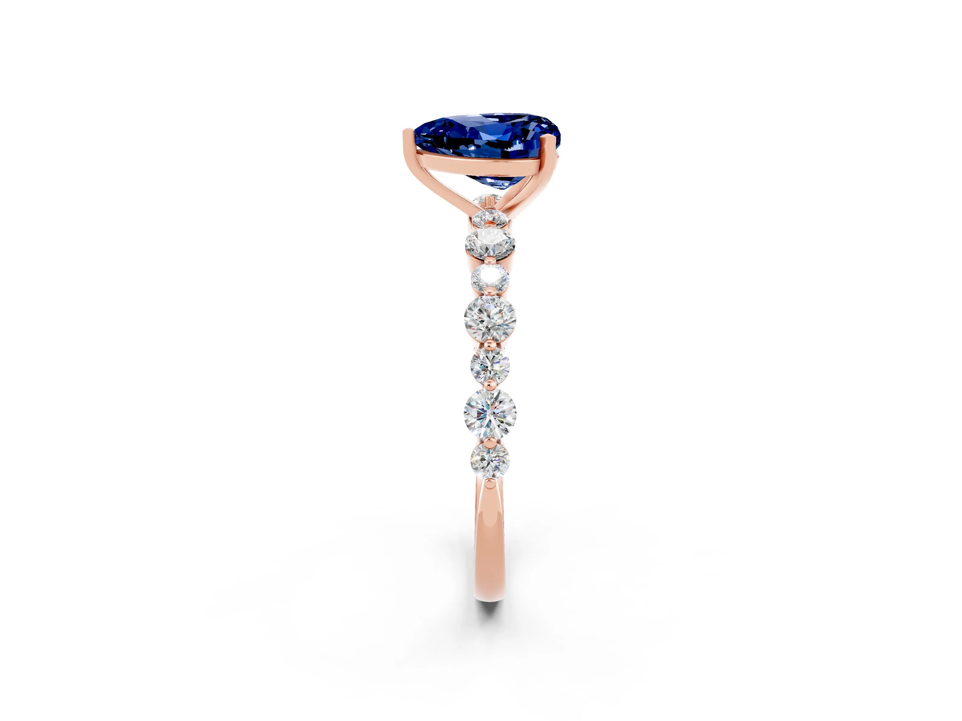 Rose gold Heart Cut Blue Sapphire Prong Set Engagement Ring with Pavé Band_2